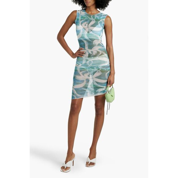 LOUISA BALLOU Asymmetric ruched printed stretch-tulle dress M $460 - Picture 1 of 8